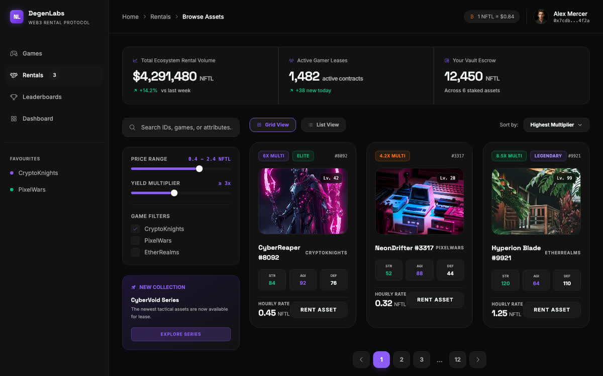 Nifty League Web3 gaming dashboard and marketplace prototype